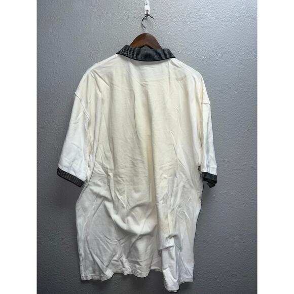 Vintage Antigua Polo Shirt White Green Checkered Sleeves Collared 100% Cotton 2X - Picture 6 of 9